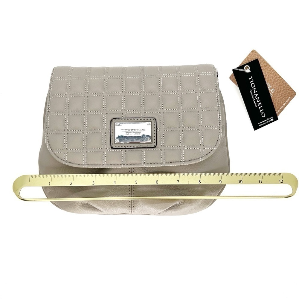 Tignanello Lady Q Quilted Flap Crossbody Dove Gray Leather Chain Bag New NWT - Picture 8 of 12